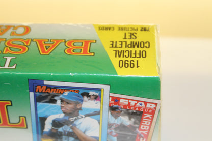Detail of corner highlighting 1990 official complete set, Mariners player on card