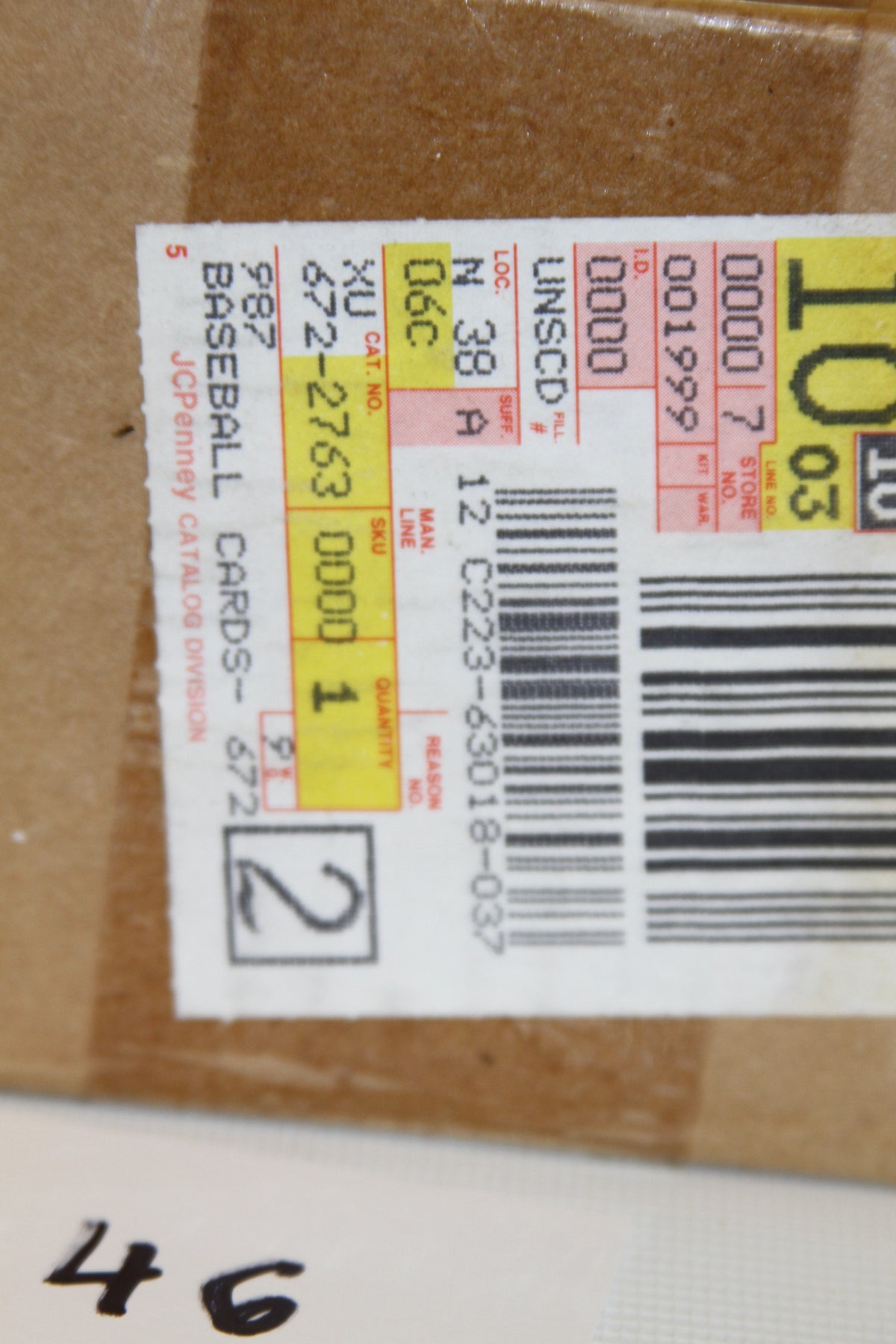 Detail of JCPenney catalog label for 1981 Topps Baseball Cards