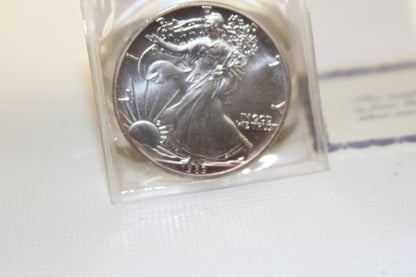 Close-up of 1989 Silver American Eagle proof coin, obverse design
