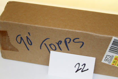 Top view of 1990 Topps sealed box labeled 90' Topps with number 22 card