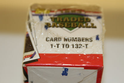 Side view showing card numbers 1-T to 132-T on 1993 Topps Traded Baseball Card Box