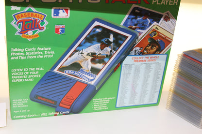 Box detail with Don Mattingly card and checklist for LJN Topps Sports Talk