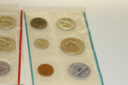 Closeup of 1964 Philadelphia Mint uncirculated coins in original packaging