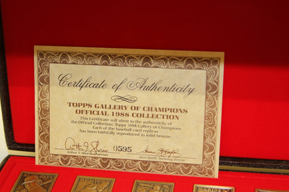 Close view of Topps 1988 Gallery of Champions certificate of authenticity above bronze cards