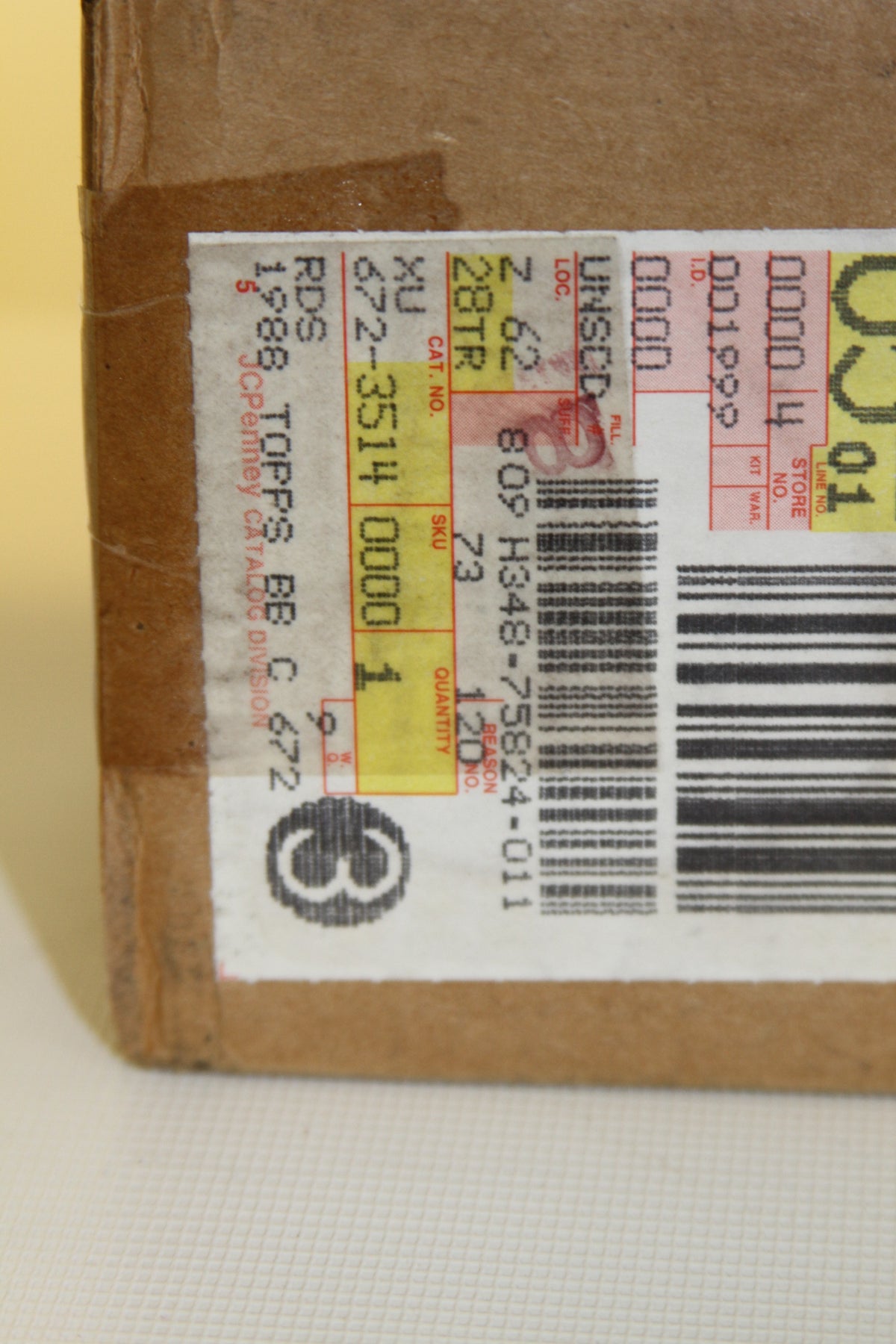 Detail of catalog label with 1988 Topps and JC Penney noted