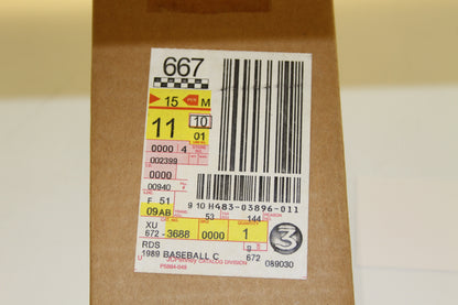 Box with large sticker showing barcode and Topps 1989 details