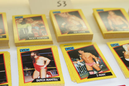 WCW Ricky Morton and Lex Luger trading card stacks with checklist card S3