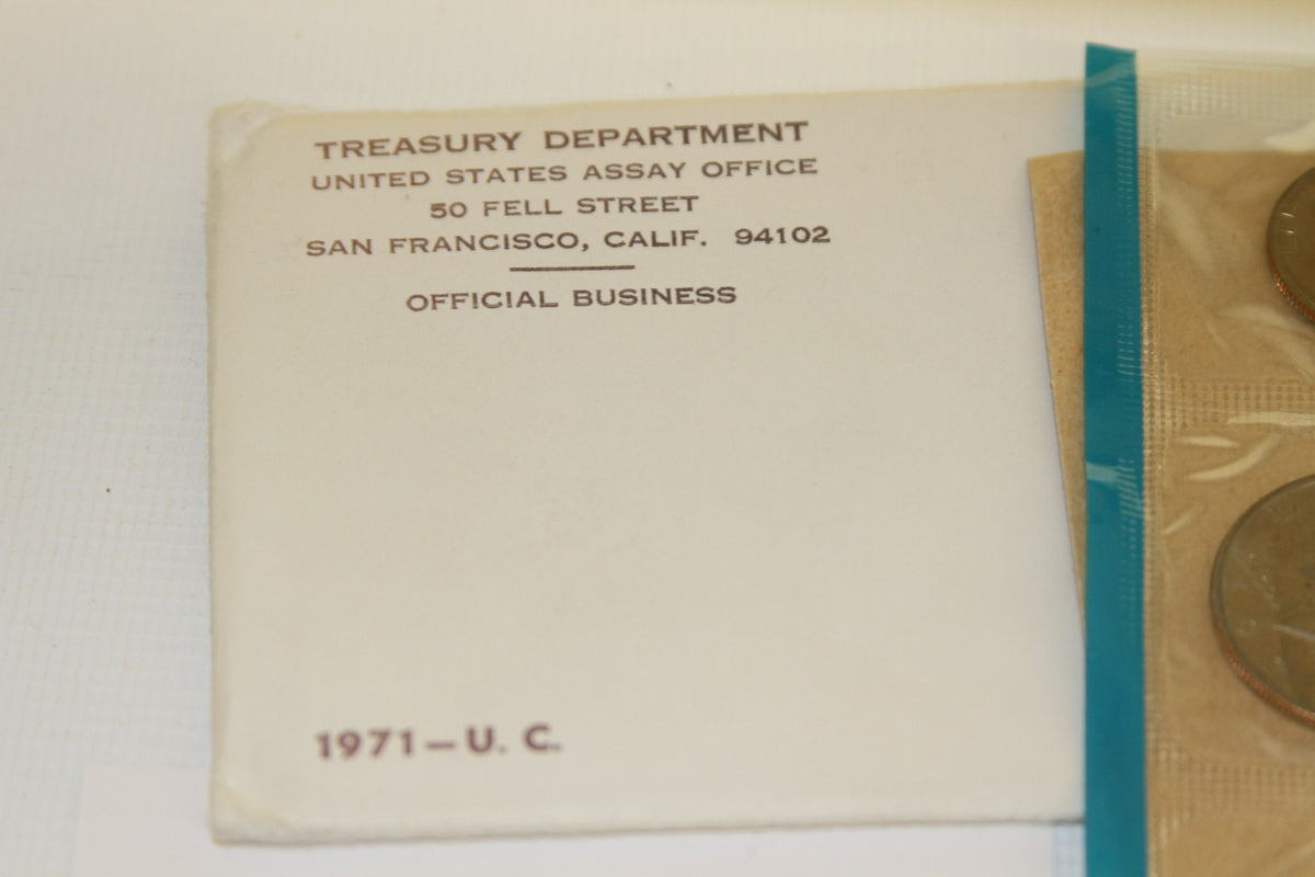 Official Treasury Department envelope for 1971 U.S. Mint Uncirculated Coin Set