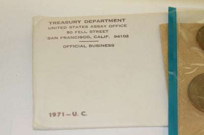 Official Treasury Department envelope for 1971 U.S. Mint Uncirculated Coin Set