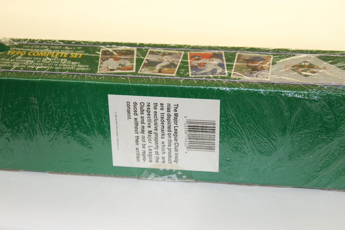 Back of 1990 Upper Deck Baseball set box with barcode and licensing