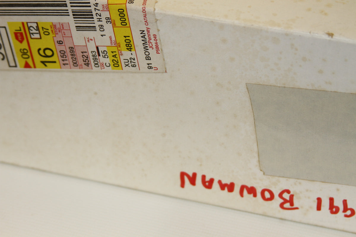 Side of 91 Bowman box with red handwritten label