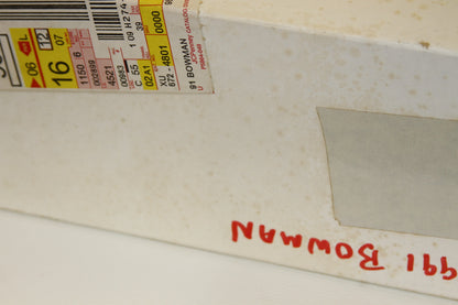 Side of 91 Bowman box with red handwritten label