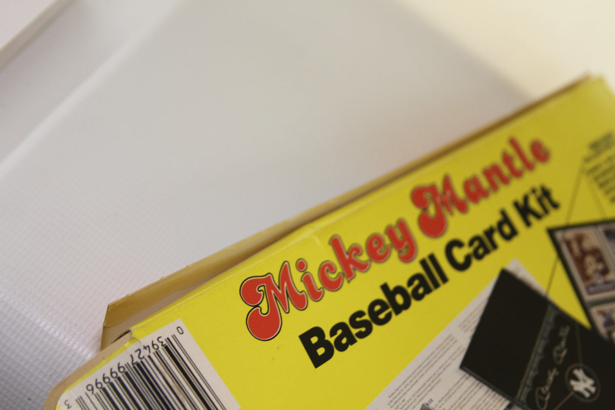 Top corner of Mickey Mantle Baseball Card Kit with barcode