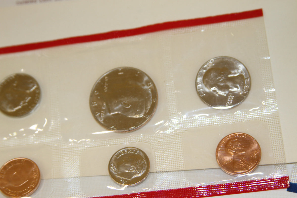 Detail of uncirculated coins from Denver mint in sealed packaging