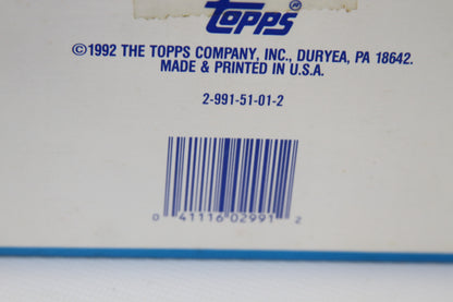 Close-up of barcode and manufacturer info on 1992 Topps Hockey Cards box