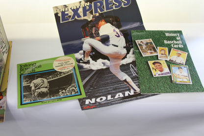 Baseball memorabilia with The Ryan Express poster and books
