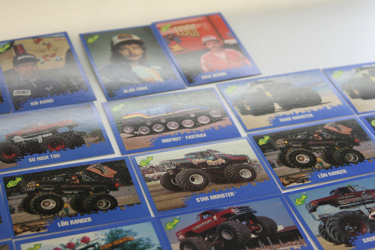 Bigfoot Fastrax, Alan Tura, Star Monster, Lon Ranger, and Taurus monster truck cards