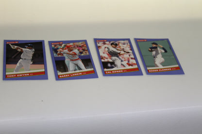 Donruss '20 baseball cards of Tony Gwynn, Barry Larkin, Cal Ripken, and Roger Clemens