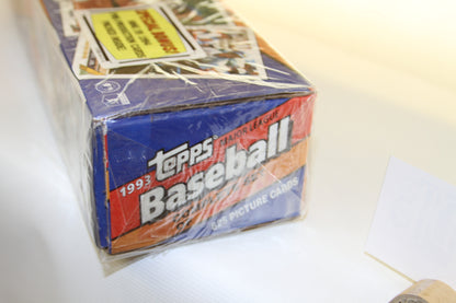Angled view showing end of Topps 1993 Baseball Cards sealed box