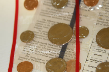 Detail view of uncirculated US coins in original mint packaging