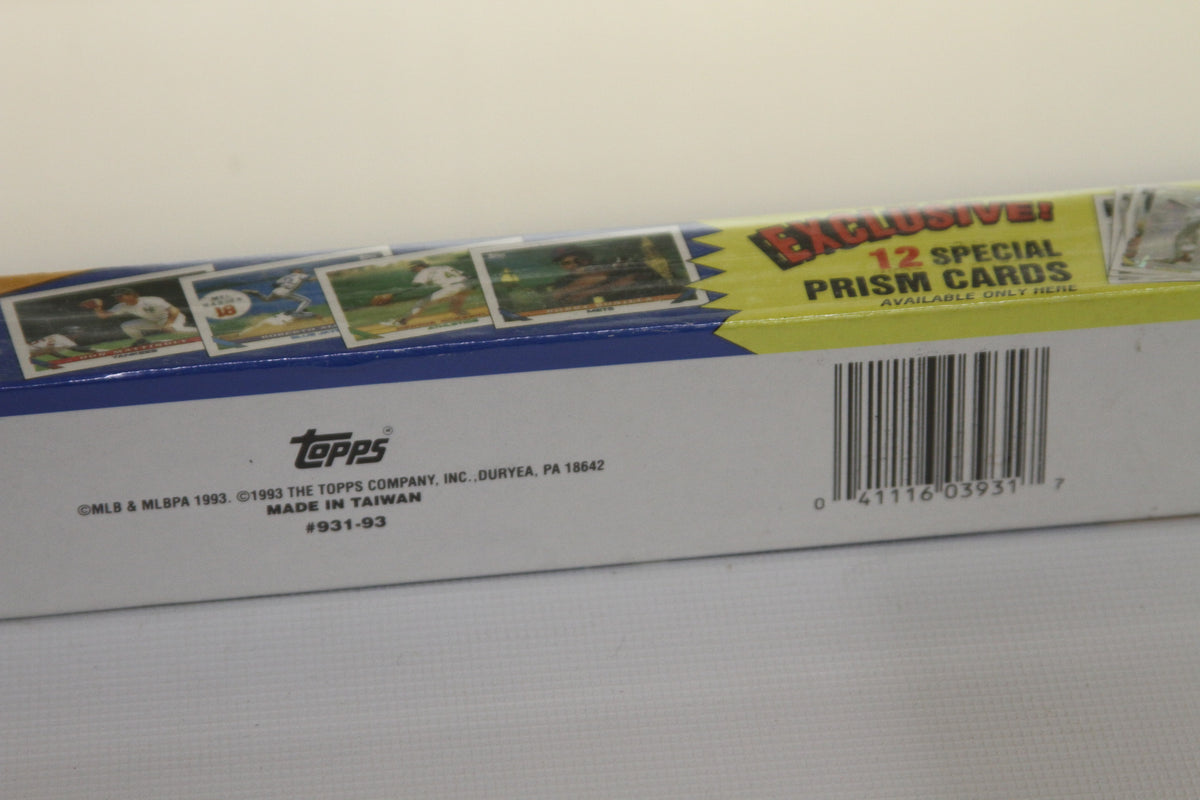 Rear of 1993 Topps Micro Baseball Cards box with barcode and manufacturer info