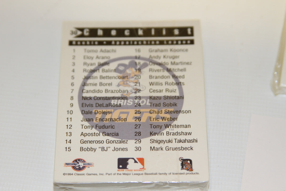 1994 Bristol Tigers Classic Games team checklist with player names visible