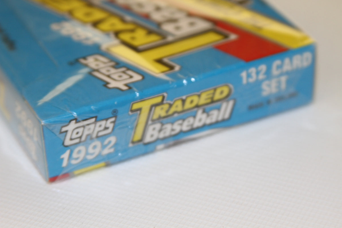 Corner view showing Topps branding on 1992 Traded Baseball Card Set box