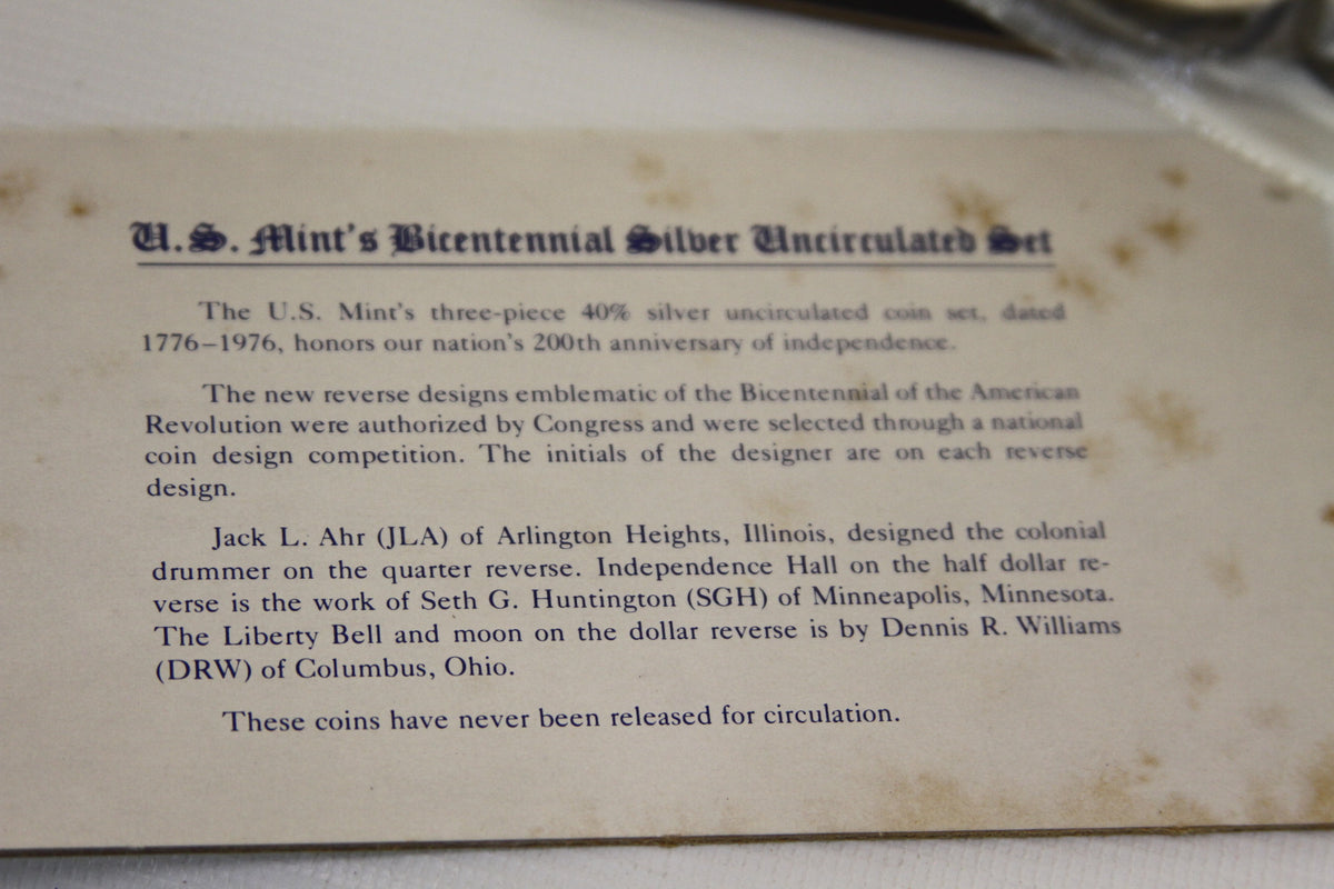 1976 US Bicentennial Silver Uncirculated Coin Set with certificate and packaging