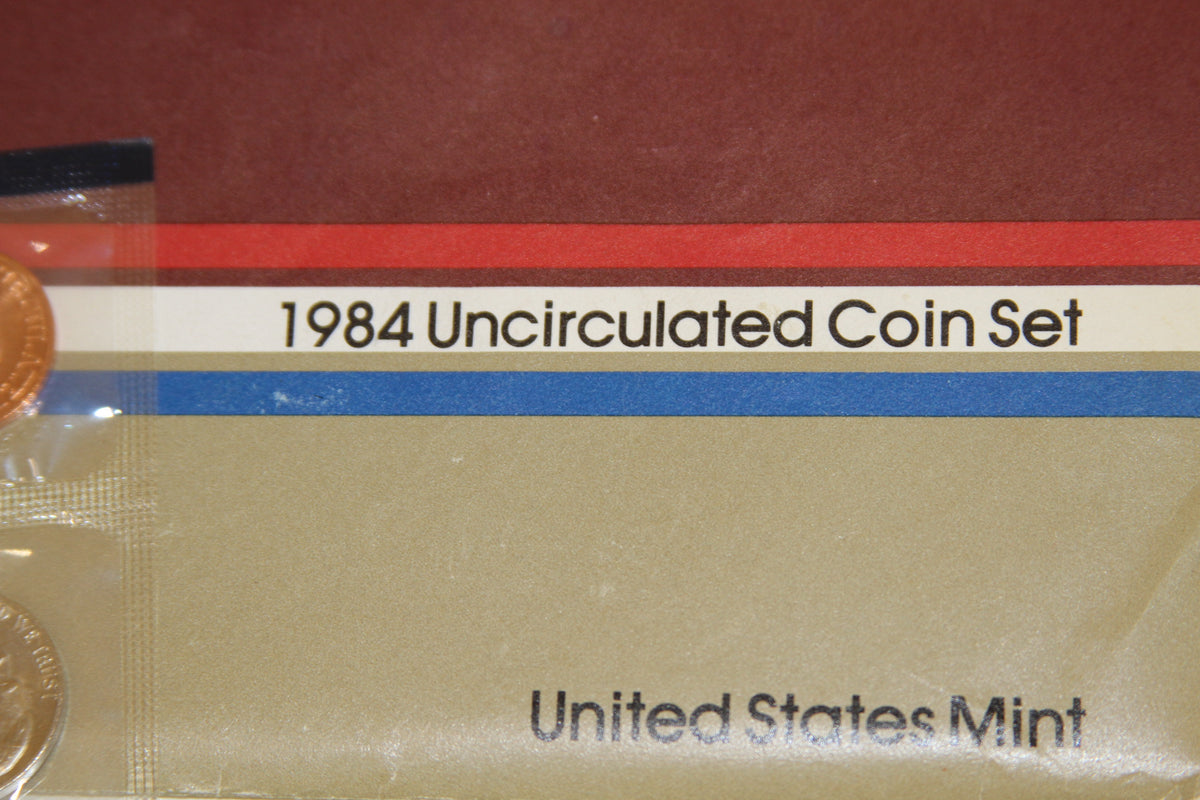 Closeup of 1984 Uncirculated Coin Set label on packaging