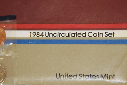 Closeup of 1984 Uncirculated Coin Set label on packaging