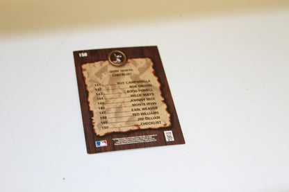 Backside of a baseball card checklist with classic player names