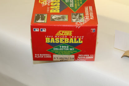 Score 1992 Major League Baseball card set, front center view with BJ's Wholesale Club sticker