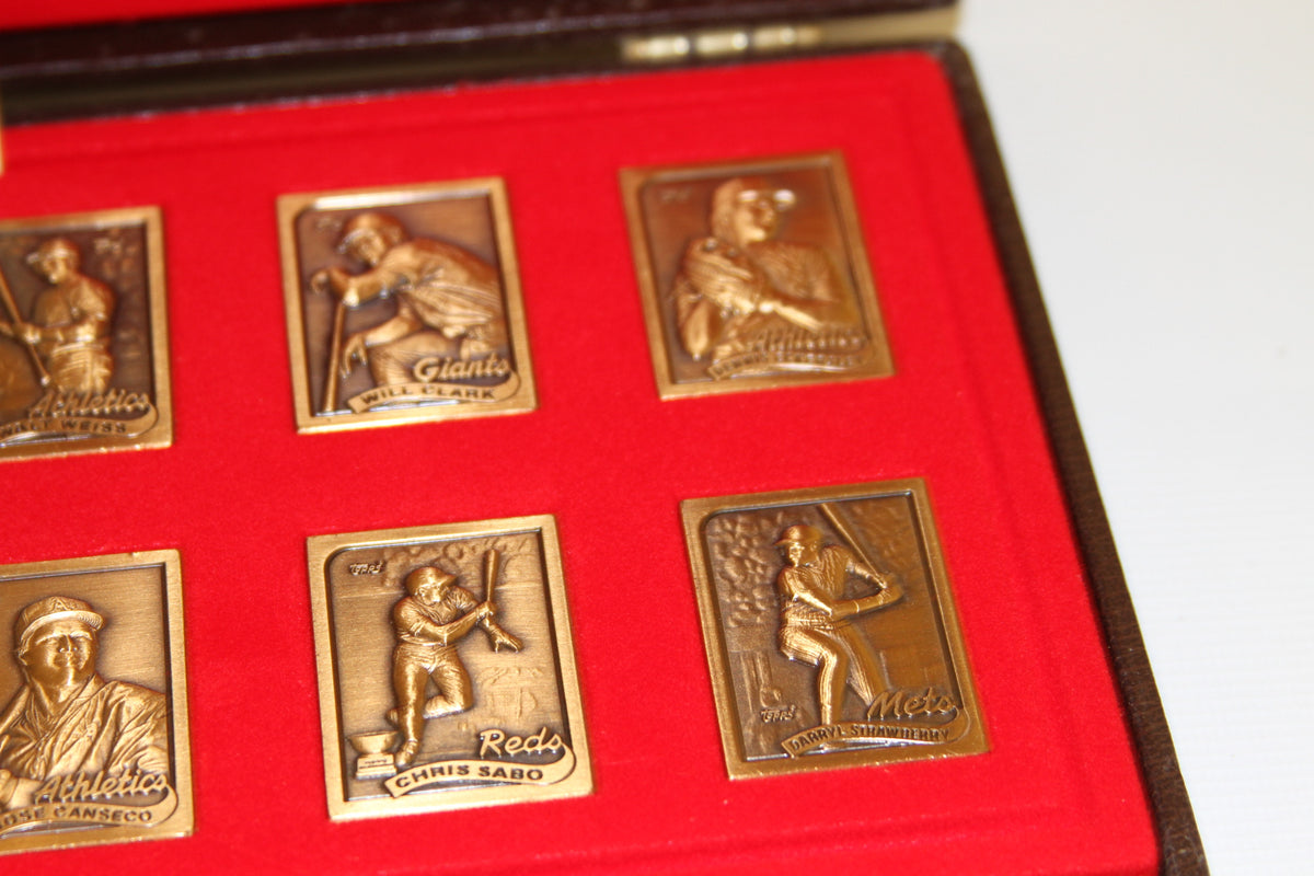Detailed view of bronze baseball cards in Topps 1989 Gallery of Champions set