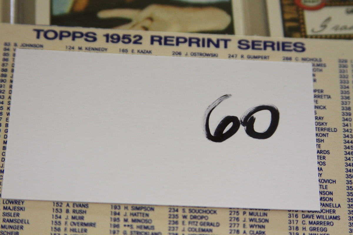 Topps 1952 Reprint Series checklist card with number 60 card on top