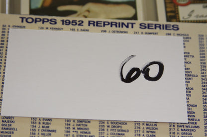Topps 1952 Reprint Series checklist card with number 60 card on top