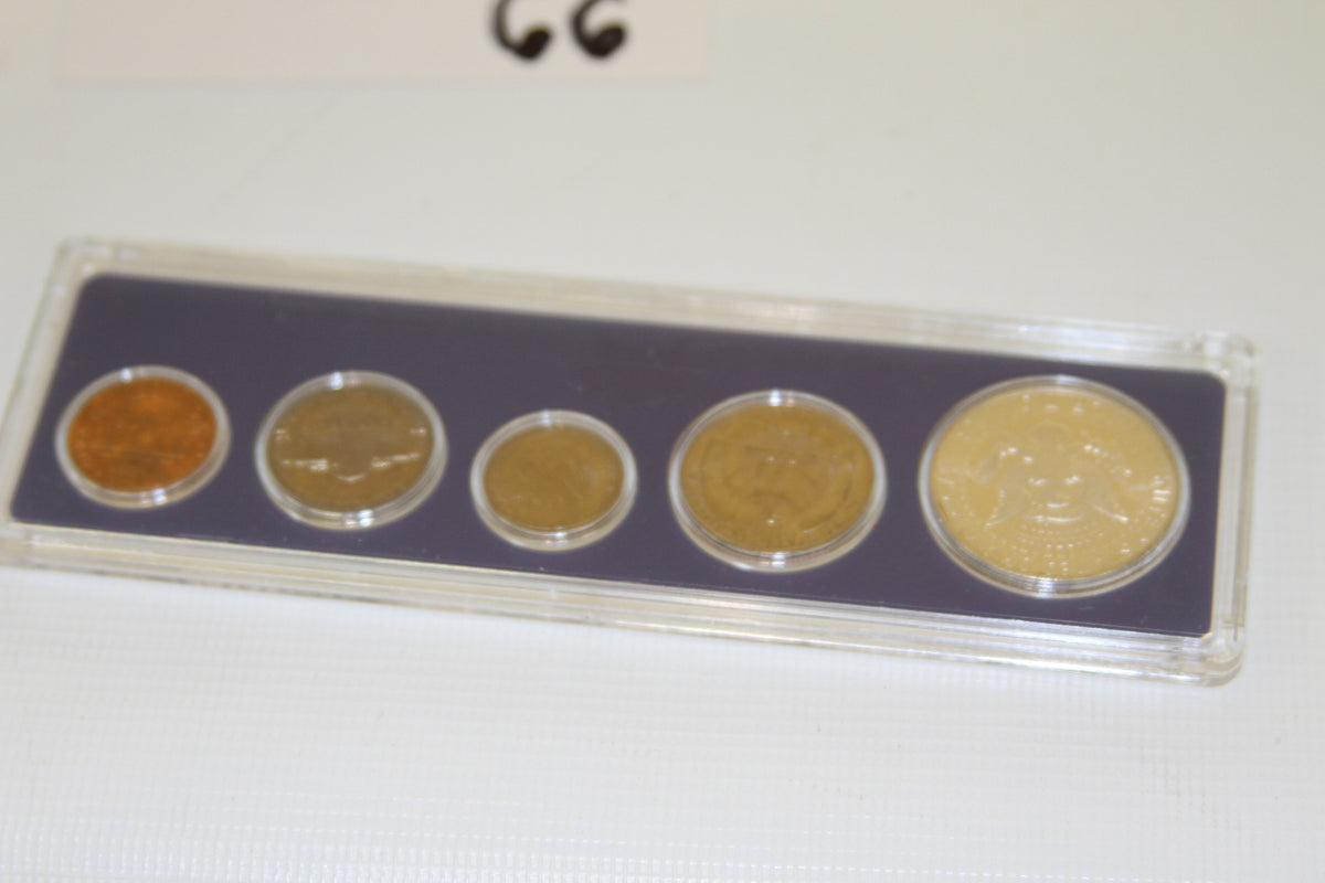 Reverse view of the five coins from 1966 United States Special Mint Set