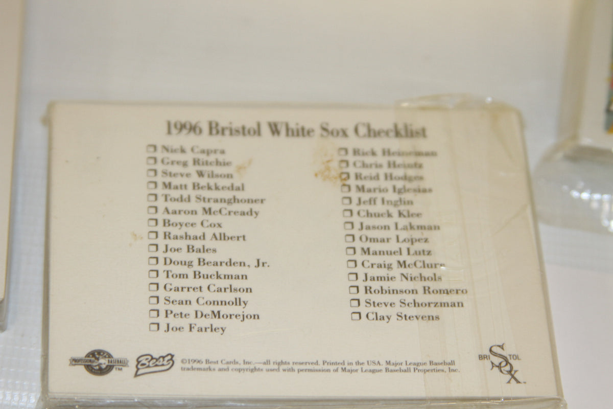 1996 Bristol White Sox Best Cards team checklist back of set