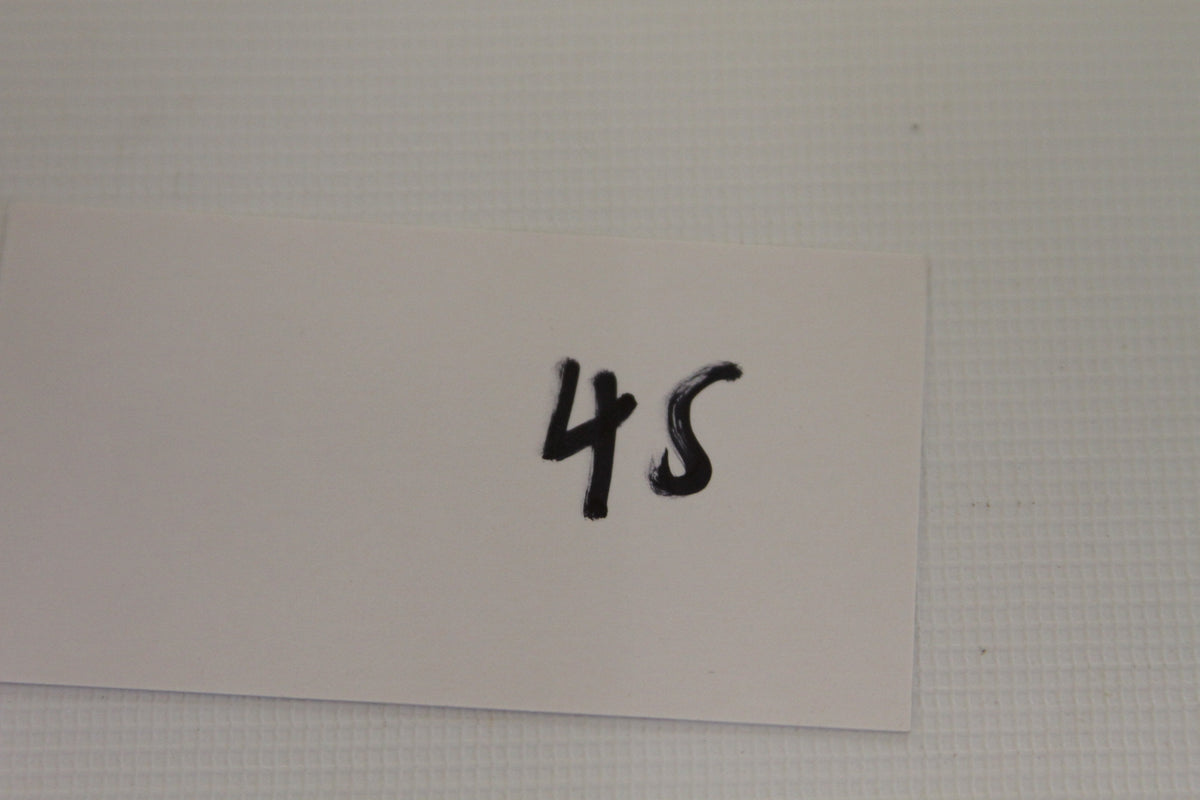 White card labeled 45 placed next to the product for inventory