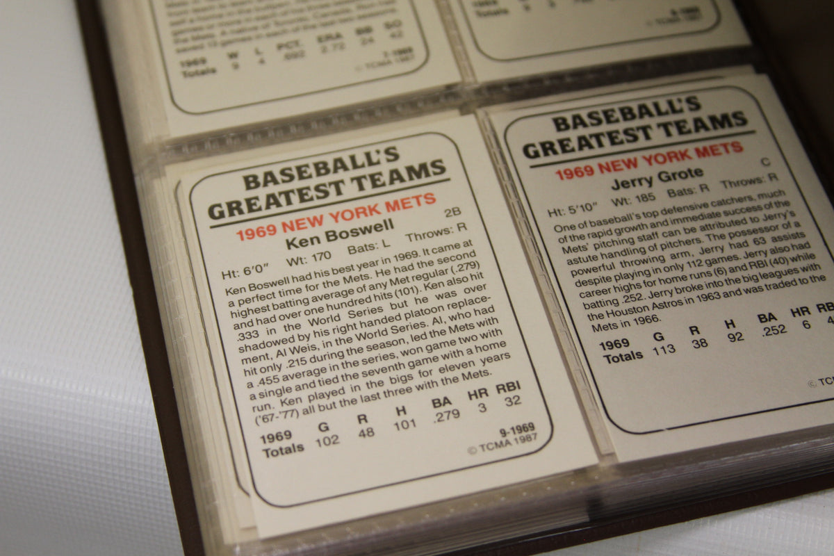 Card backs with Baseball's Greatest Teams info and player stats