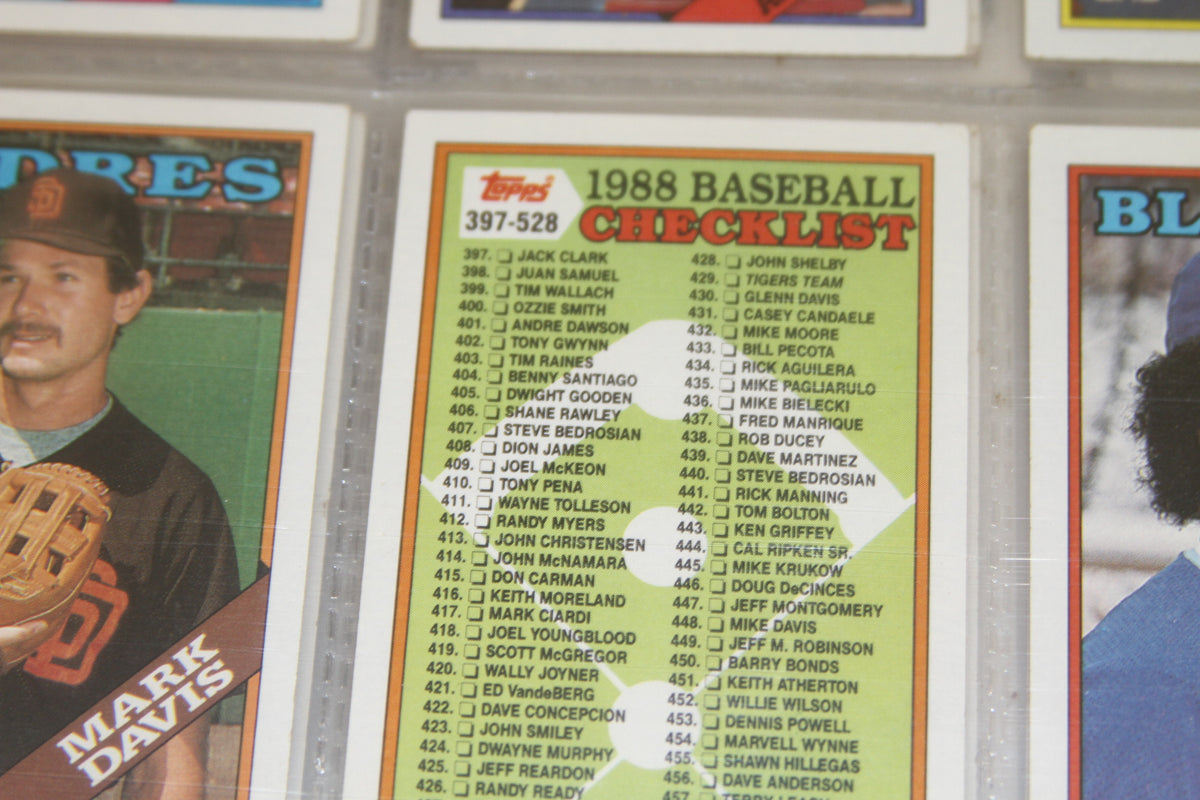 Close-up of Topps 1988 Baseball Checklist card