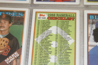 Close-up of Topps 1988 Baseball Checklist card