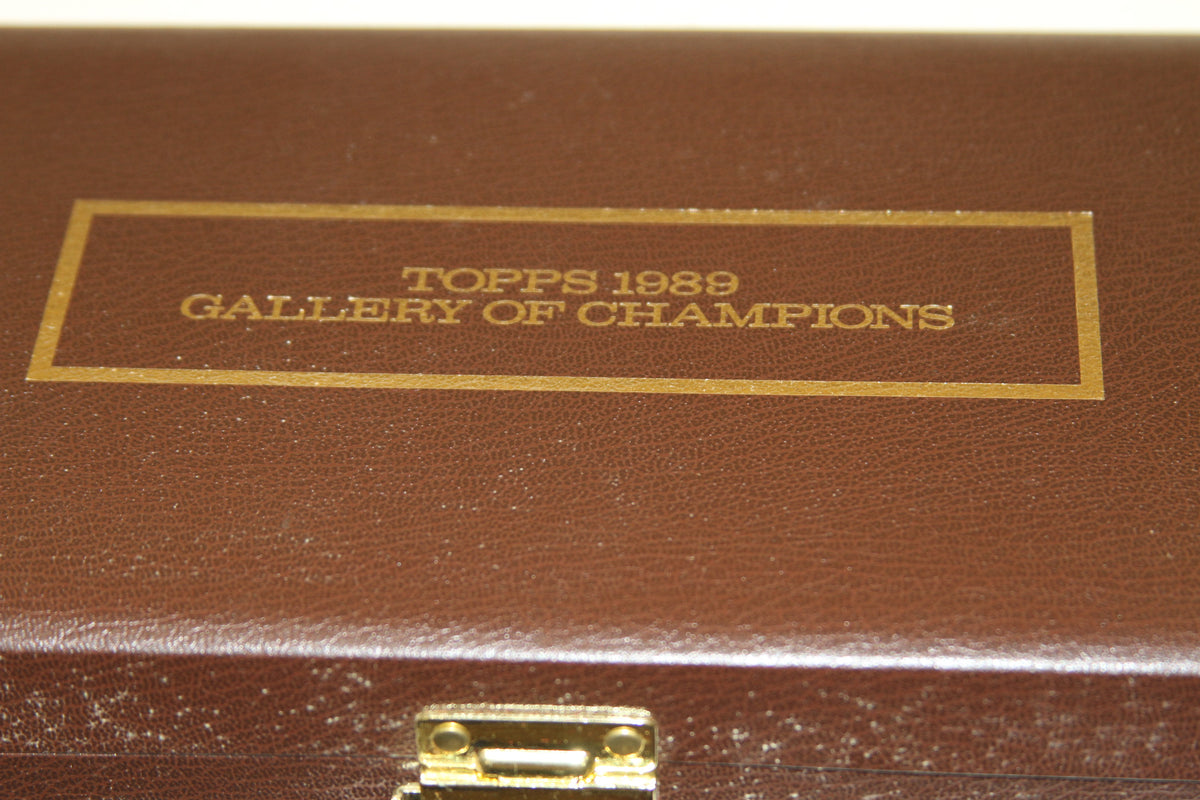 Brown display case lid with Topps 1989 Gallery of Champions label in gold