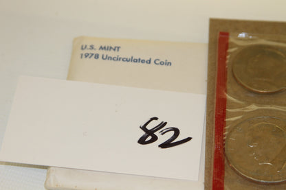U.S. Mint 1978 Uncirculated Coin Set envelope with handwritten number 82