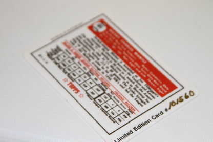 Back of the Topps Mickey Mantle Porcelain Card with career stats and limited edition number