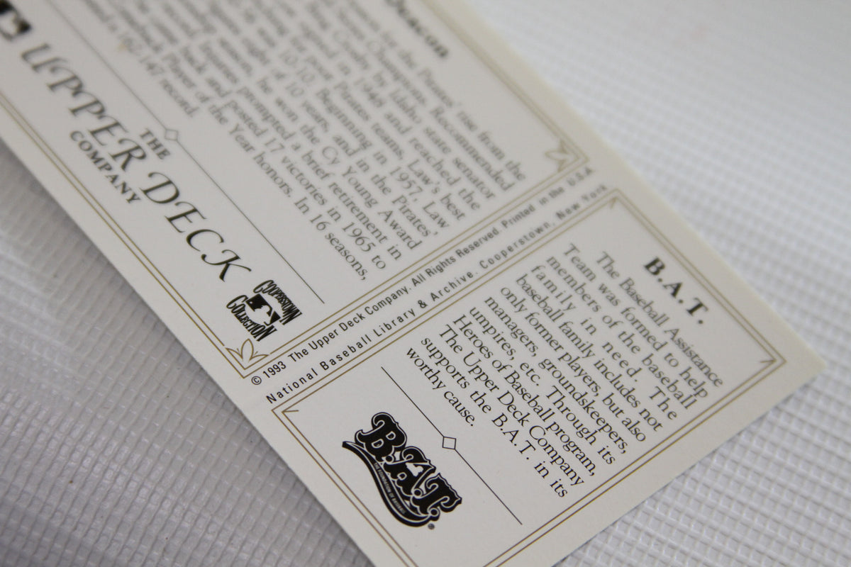 Upper Deck card back with text about BAT and copyright details