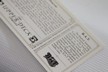Upper Deck card back with text about BAT and copyright details